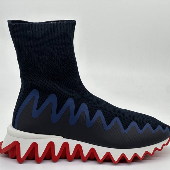 Christian Louboutin SHARKY SOCK Women Knit Flat Sneakers Shoes Navy - Picture 2 of 12